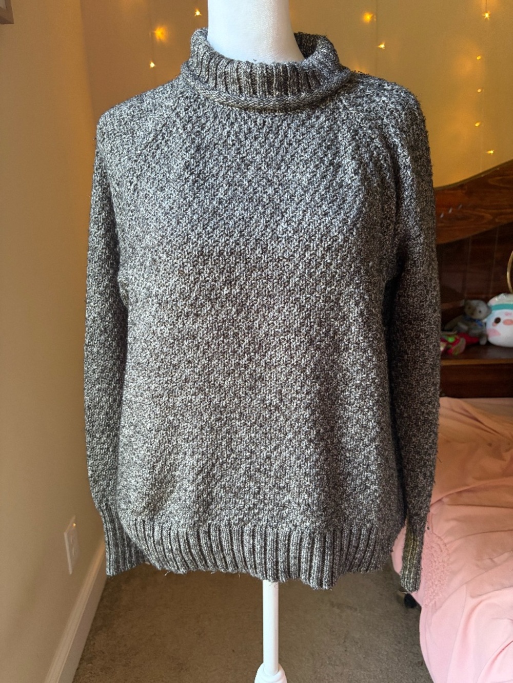 gray black and white marbled sweater